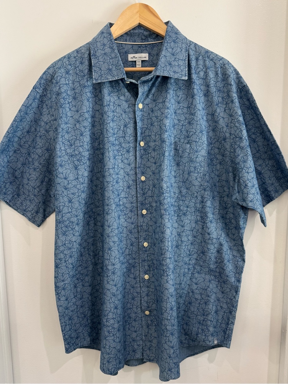 Peter Millar Floral Button Up Shirt Men’s XXL Blue 100% Cotton